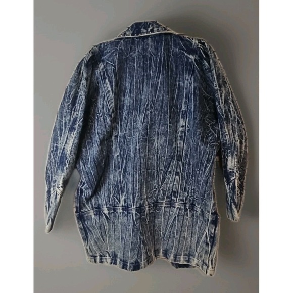 Vintage Bling Blue Acid Wash Oversized Denim Jacket 80s Appliques & Studded M - Picture 4 of 4